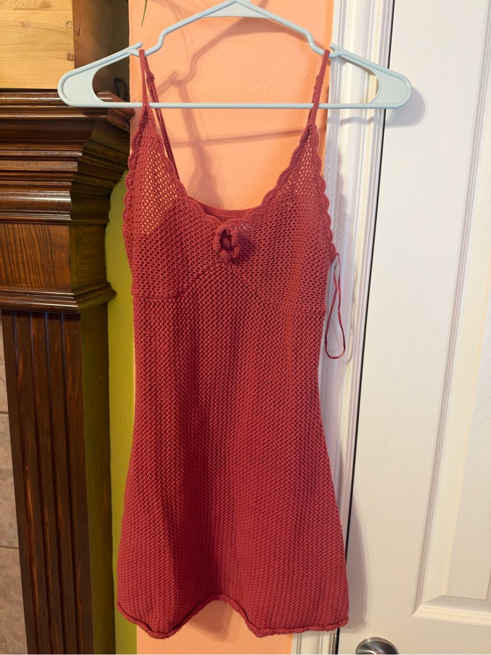 Women’s Crochet Swim Cover-Up Dress in Brick Red - LA Hearts